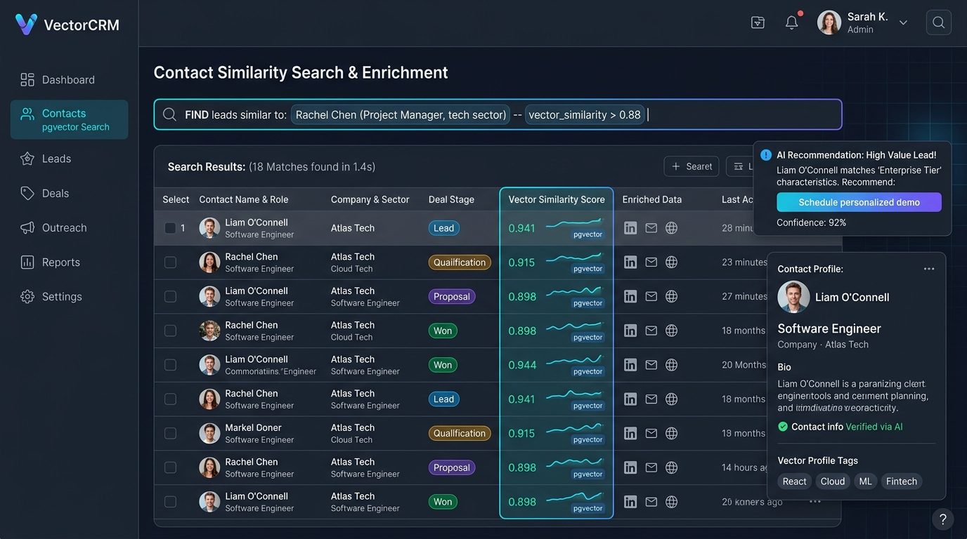 PostgreSQL pgvector Contact Search & Lead Enrichment Dashboard